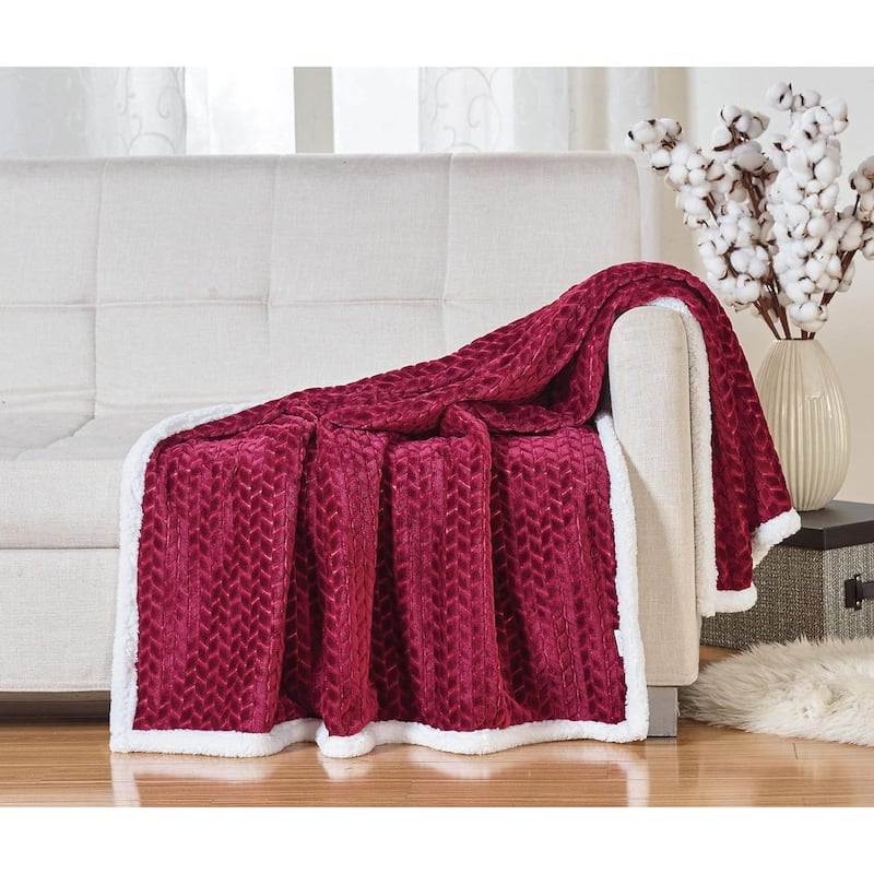 HomeEssentials Ultra Lush Heavy Sherpa Throw Blanket (50" x 60") - Burgundy