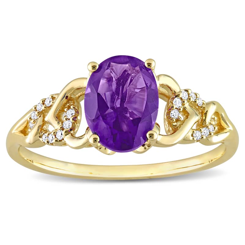 Miadora Oval African Amethyst and Diamond Accent Link Engagement Ring in 10k Yellow Gold