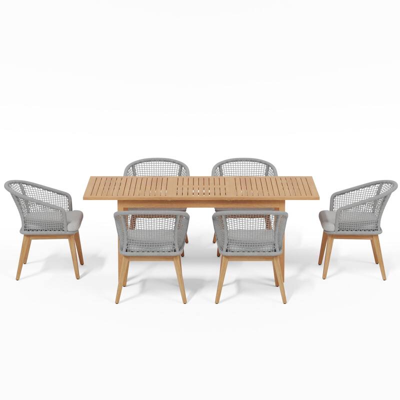 7 - Piece Outdoor Wood & Woven Rope Dining Set