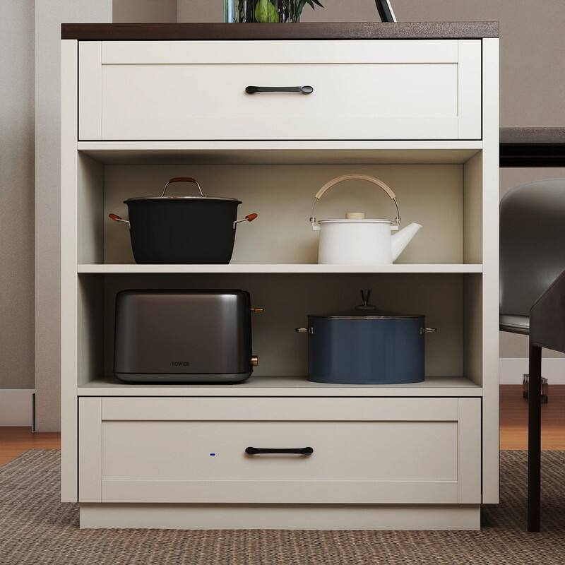 Extendable Kitchen Island with Slide Out Table and Double-Sided Storage for Home and Dining Use