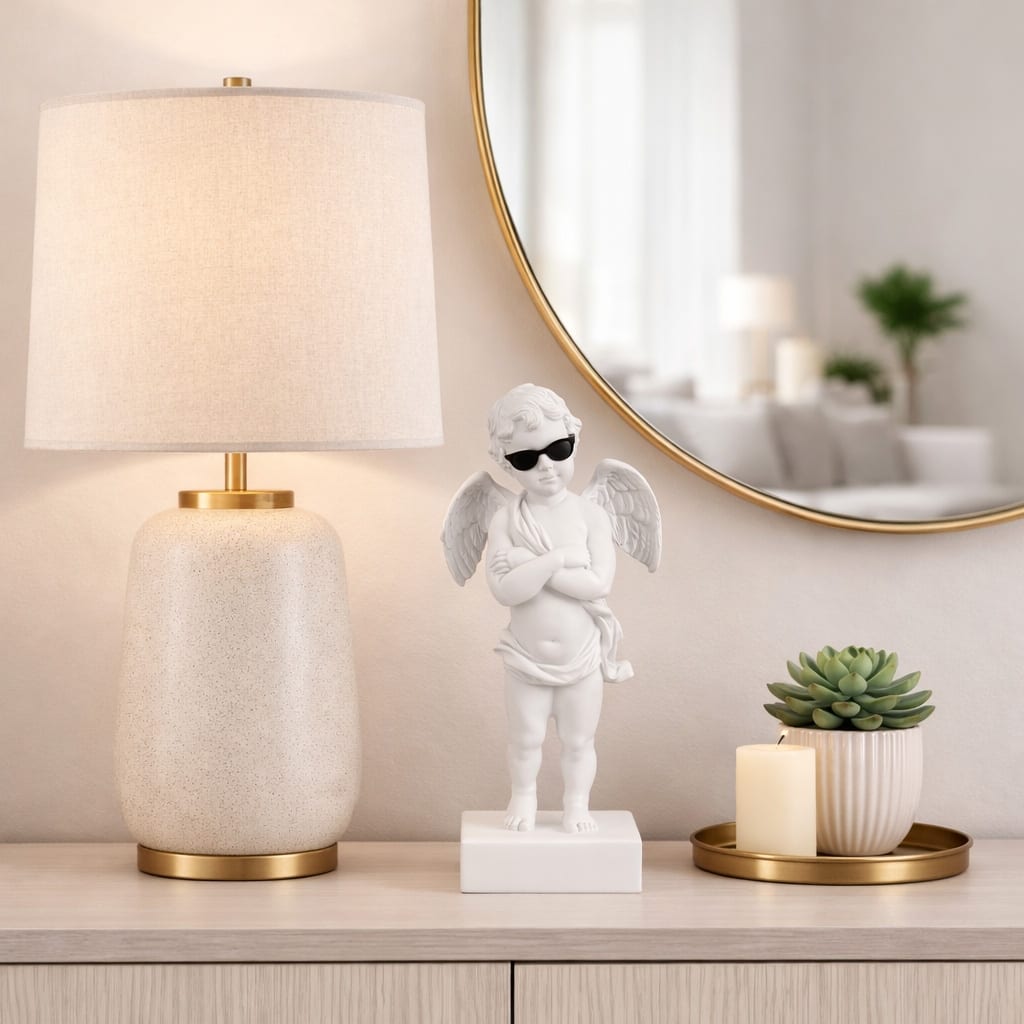 Resin Angel with Sunglasses Figurine - White, 11" - 11.0"