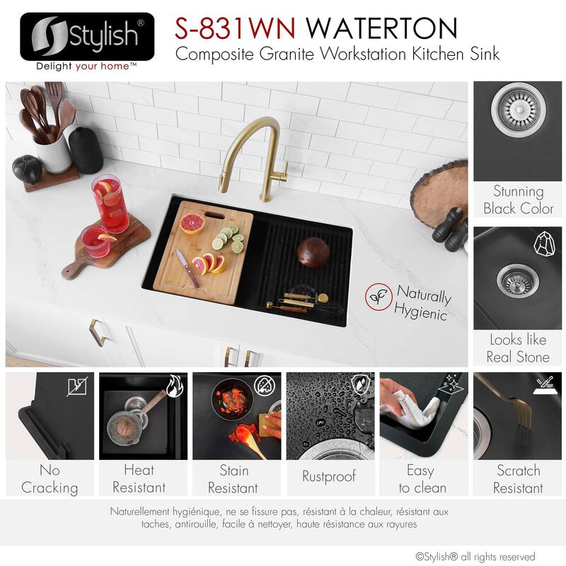 Composite Granite Dual-Mount 30" Double-Bowl kitchen Sink - 30" x 18" x 9.50"