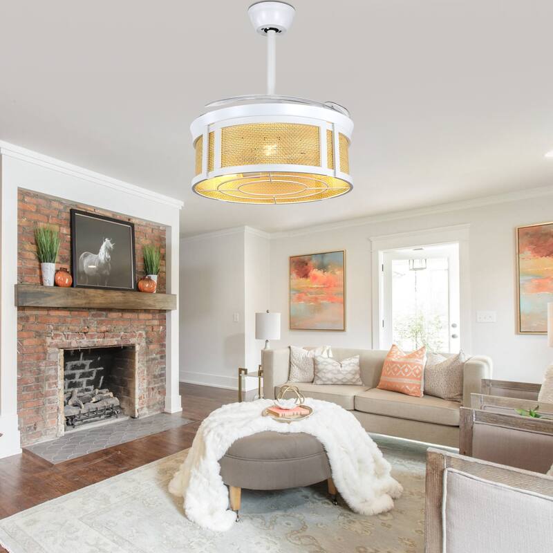 Bella Depot 42" Modern White Retractable Ceiling Fan with Light and Remote DC Motor