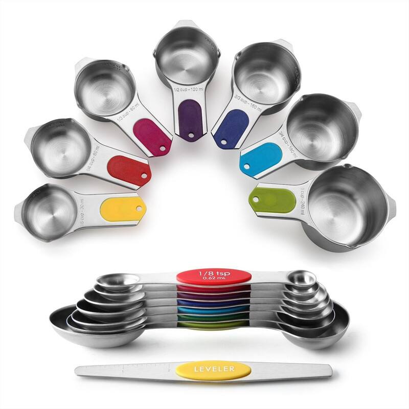 Magnetic Measuring Cups & Spoons Set, Strong Magnets, Set of 15 - Set of 15 - Multicolor