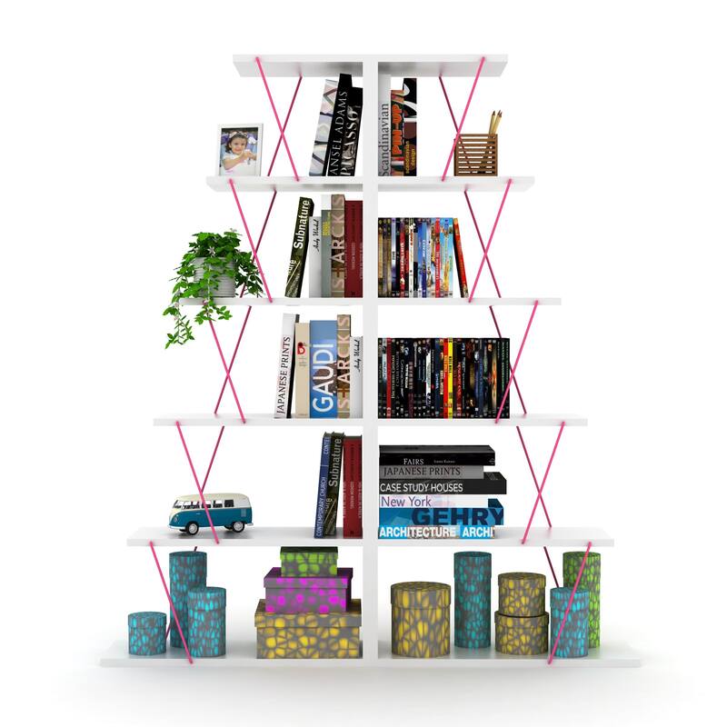Furnish Home Store Modern 5 Tier Ladder Bookshelf Organizers, Narrow Bookshelf for Small Spaces Office Furniture Bookcase