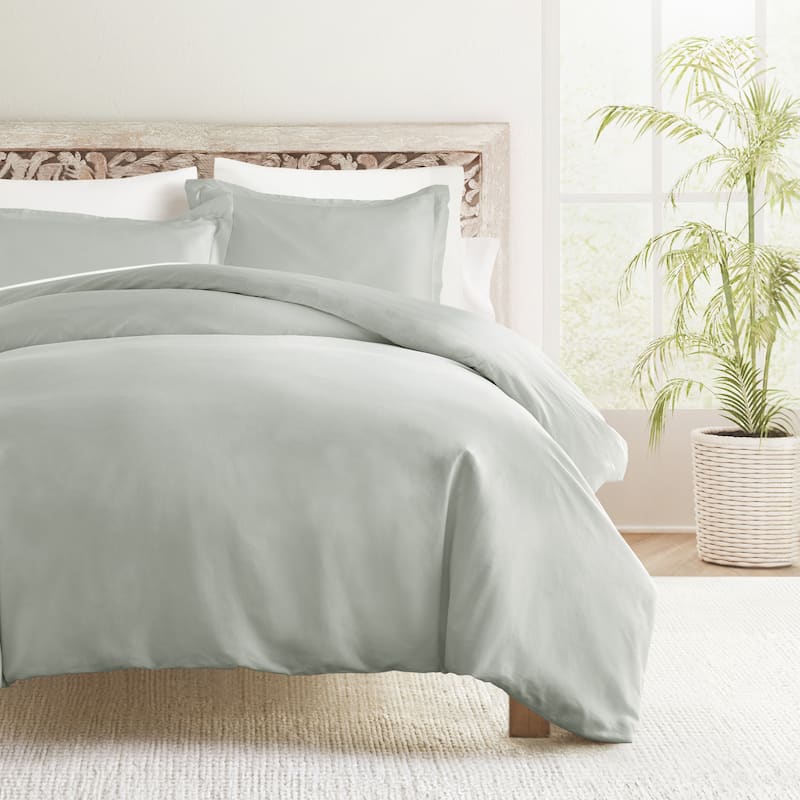 Solid Cotton Duvet Cover Set - Green Mist - Queen