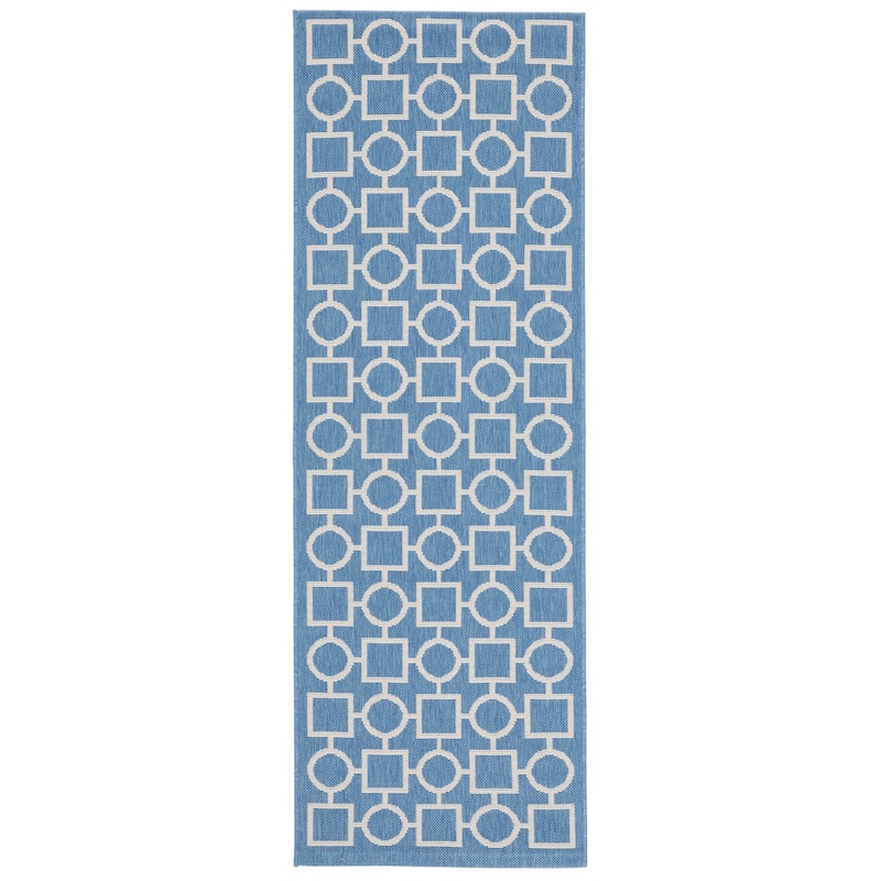 SAFAVIEH Courtyard Lilya Indoor/ Outdoor Waterproof Patio Backyard Rug - 2'3" x 6'7" Runner - Blue/Beige