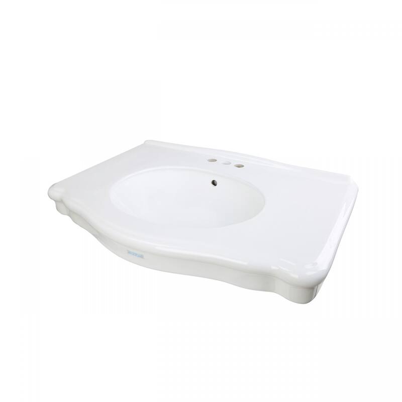 White Pedestal Sink Darbyshire Porcelain 34" Sink with 4" Centerset Faucet Holes and Overflow Renovators Supply - White