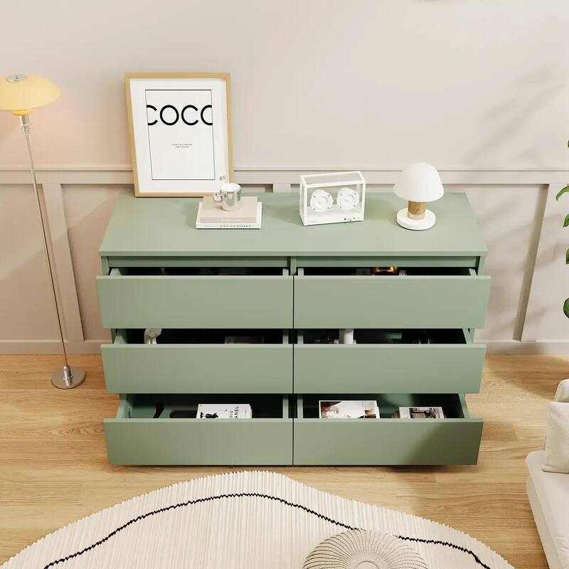 6 drawer 47.25 in. Wide Dresser Wood Double Dresser Large Storage Tower Unit Chest of Drawers TV Stand Dresser