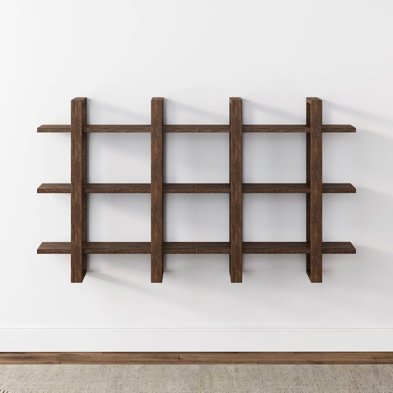 Nathan James Benji Floating Wall Book Shelves, 3-Tier Display Shelf, Decorative Modular Shelf in Solid Wood - Dark Brown Set of 2