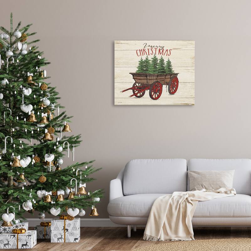 Stupell Merry Christmas Tree Wagon Stretched Canvas Wall Art - Multi-Color