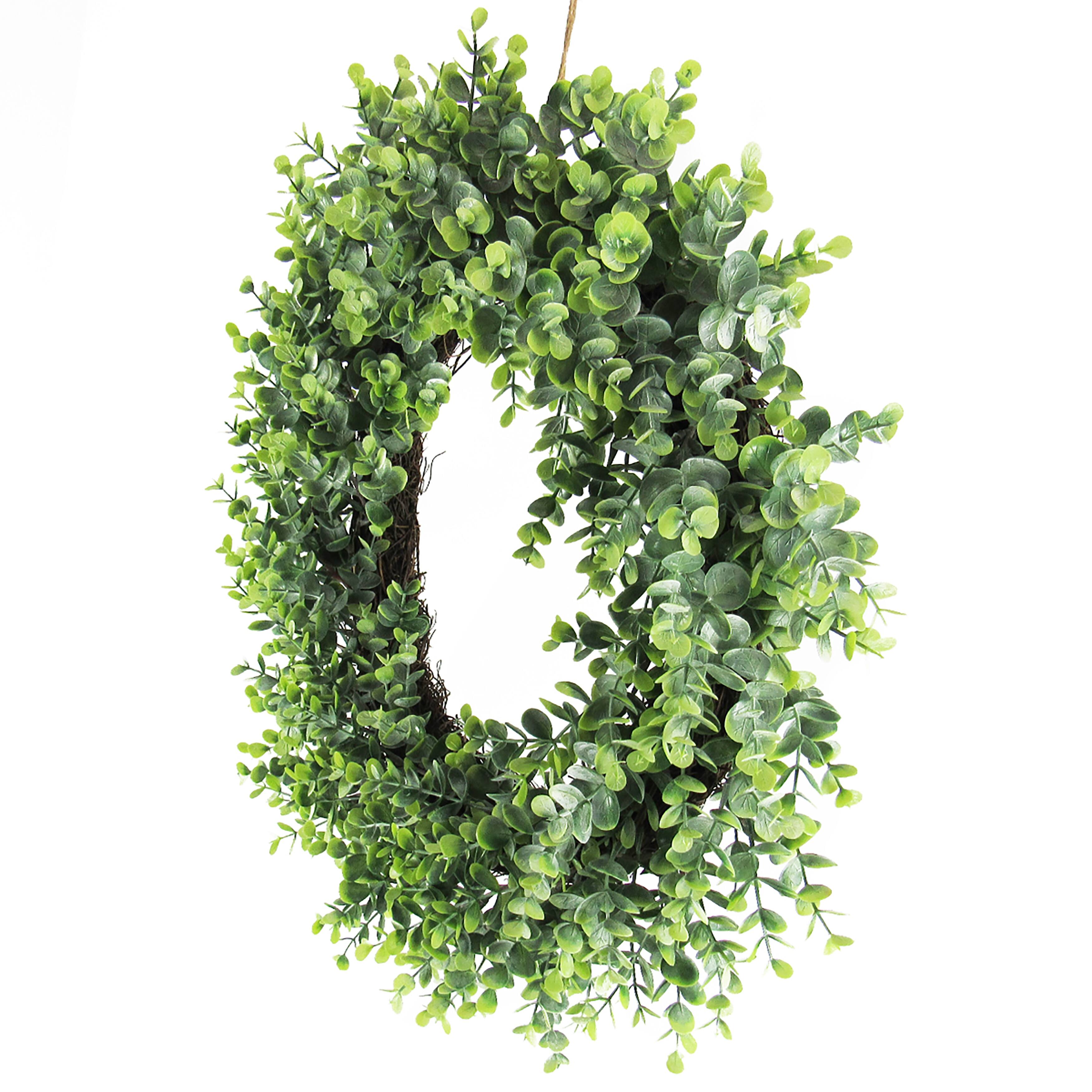 Frosted Green Artificial Eucalyptus Leaf Foliage Greenery Wreath with ...