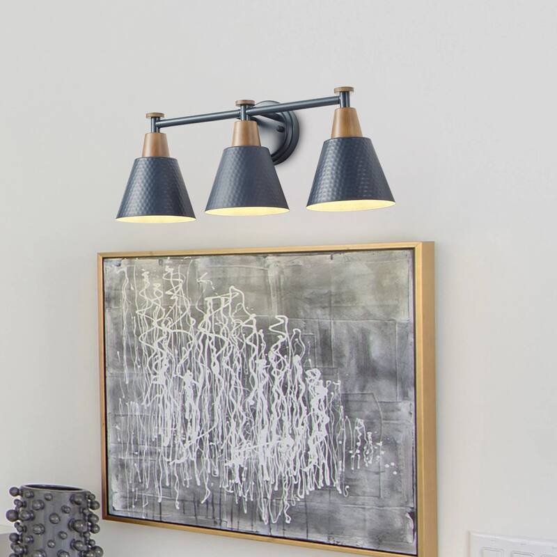 Modern Dark Blue Bathroom Vanity Light with Hammered Metal Shade Finish - On Sale - Bed Bath ...
