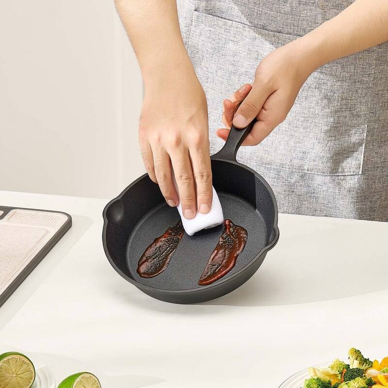 3 Piece Black Cast Iron Skillet Frying Pan Set with Ergonomic Handle for Stovetop and Oven Cooking