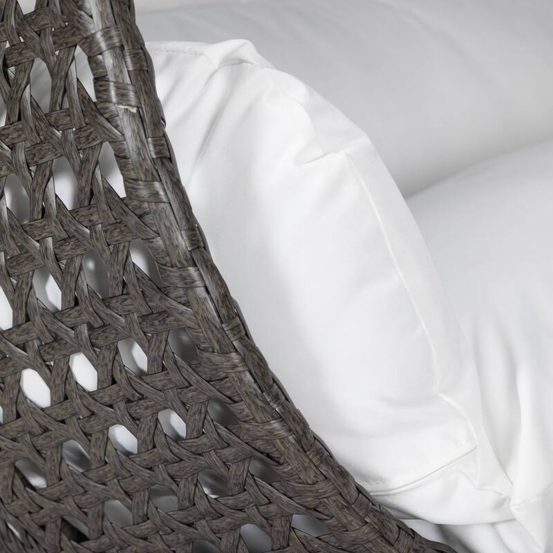 LeisureMod 2-Person Hanging Egg Swing Chair with Metal Stand - Handcrafted Charcoal Wicker, Patio Hammock Lounger with Cushions