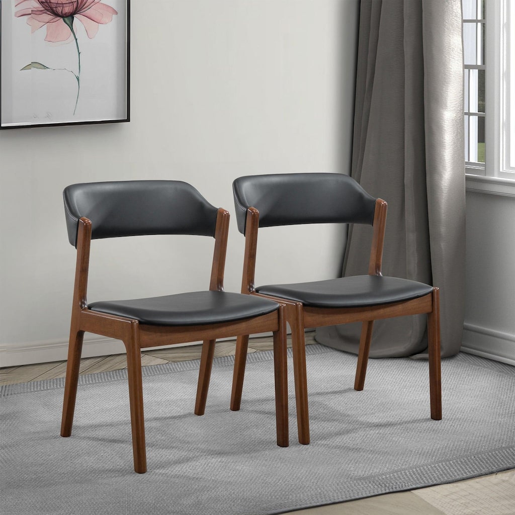 GDFStudio - Enzo Modern Mid-Century Dining Chair with Faux Leather Upholstery & Solid Wood Base, Set of 2 - 24.50"W