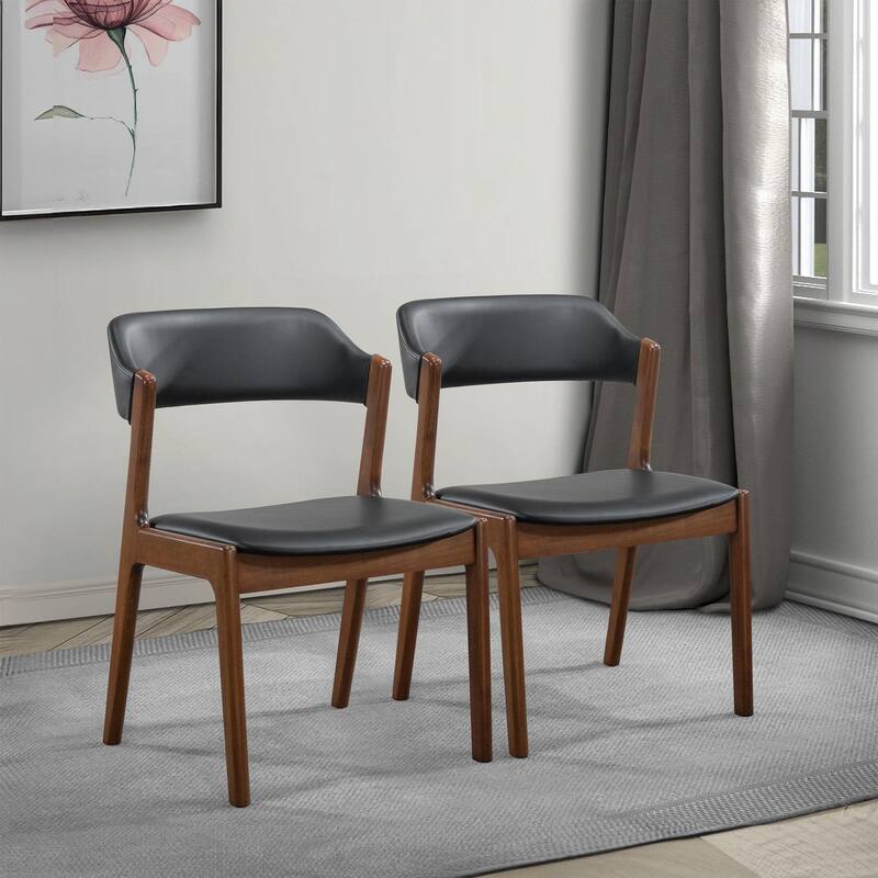 GDFStudio - Enzo Modern Mid-Century Dining Chair with Faux Leather Upholstery & Solid Wood Base, Set of 2 - 24.50"W