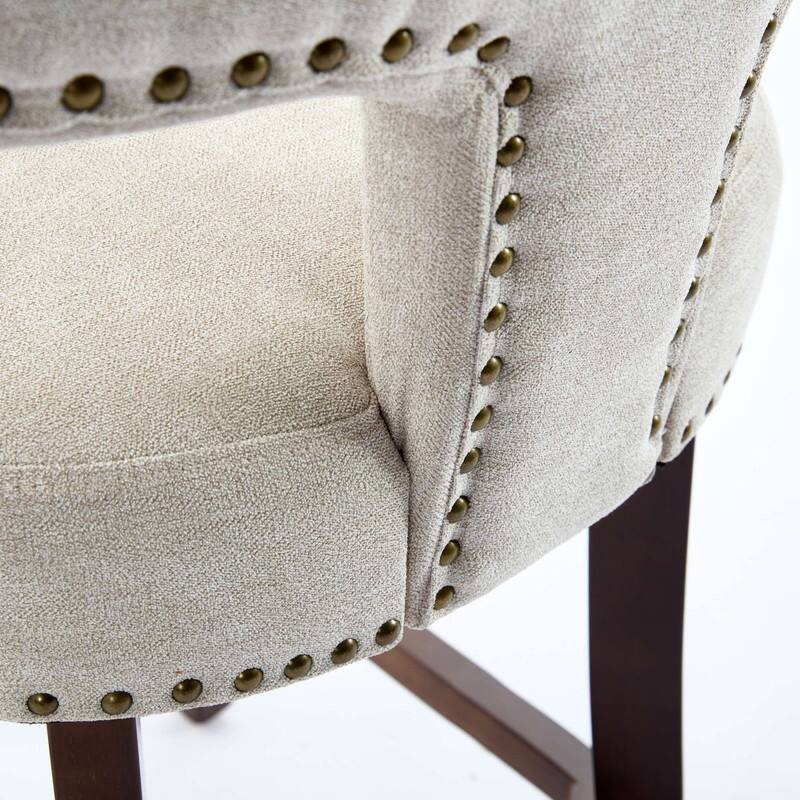 Counter Height Bar Stools Set of 2, Farmhouse Linen Fabric Upholstered Accent Chair Curved Backrest with Copper Nails around