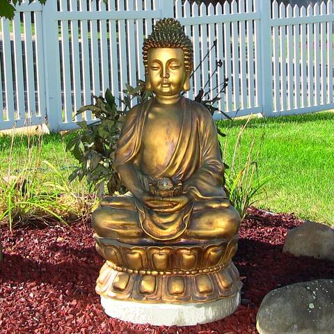Relaxed Buddha Outdoor Water Fountain Lawn Water Feature w/ LED - 36"