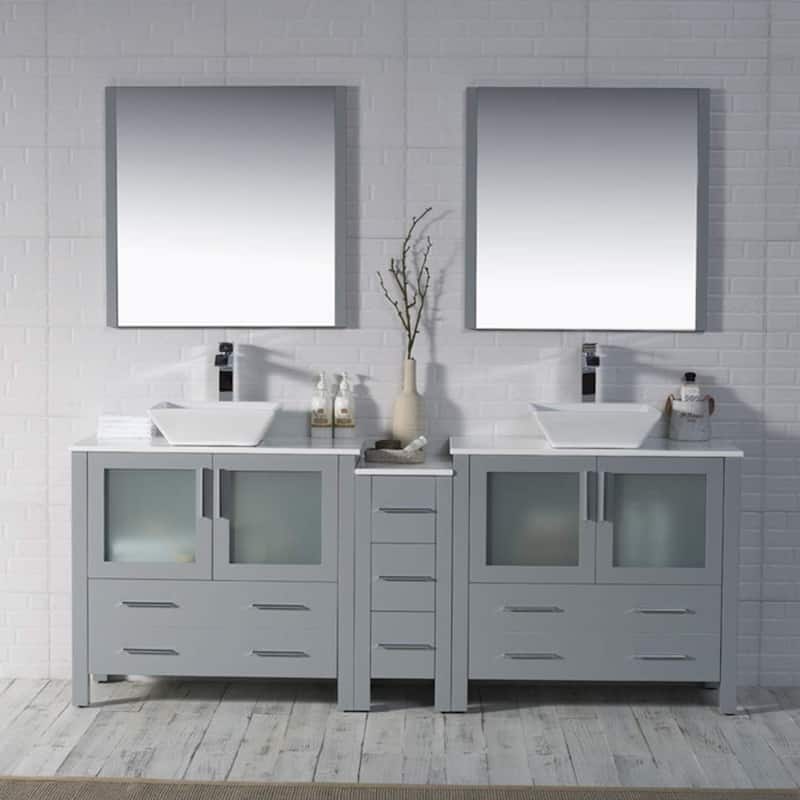 Blossom Sydney 84" Double Sink Vanity with Side Cabinets & Mirrors