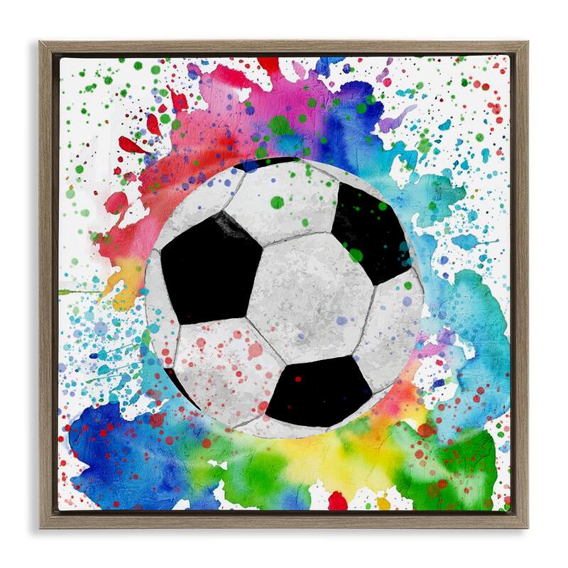 Stupell Vivid Splash & Soccer Ball Framed Floater Canvas Wall Art Design By Kim Allen - 25 x 25 - Brown
