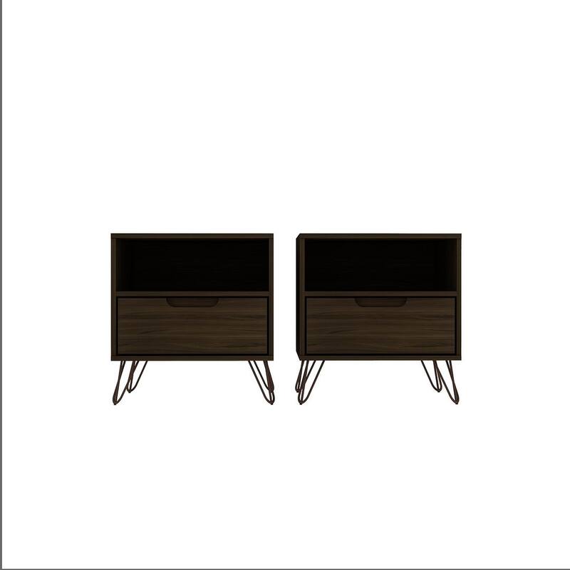 Manhattan Comfort Rockefeller 1-Drawer Nightstand (Set of 2) - Brown