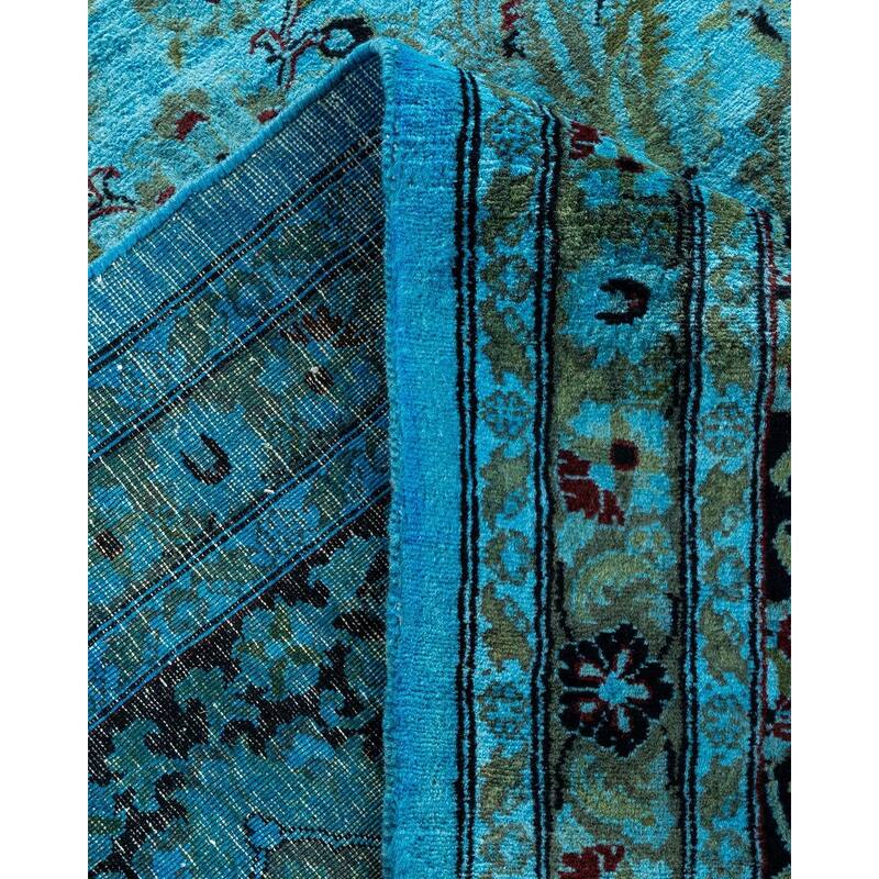 Overton Hand Knotted Wool Vintage Inspired Modern Contemporary Overdyed Blue Area Rug - 9' 2" x 12' 3"