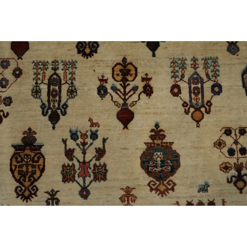 Hand Knotted Oriental 100% Wool Carpet Traditional Tribal Beige & Ivories Gabbeh (Qashqai) Area Rug - 6' 7'' X 4' 10''