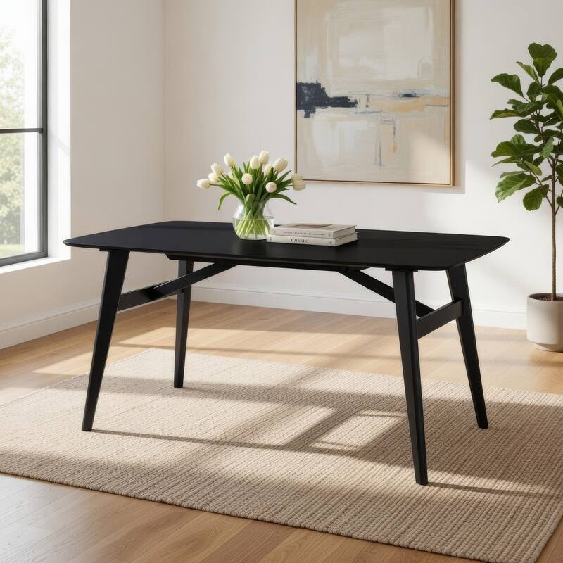 Iora 71 Inch Dining Table, Industrial Style, Rounded Corners, Black Wood