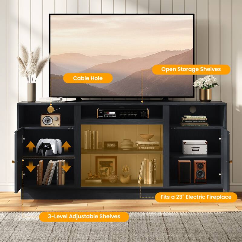 59'' TV Stand for TVs Up to 65'' with Storage and Adjustable Shelves - n/a