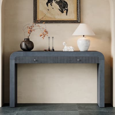 Curved Console Table Sofa Table, Acacia veneer Entryway Table Hallway Tables with Fluted Drawer Front and Thick Legs