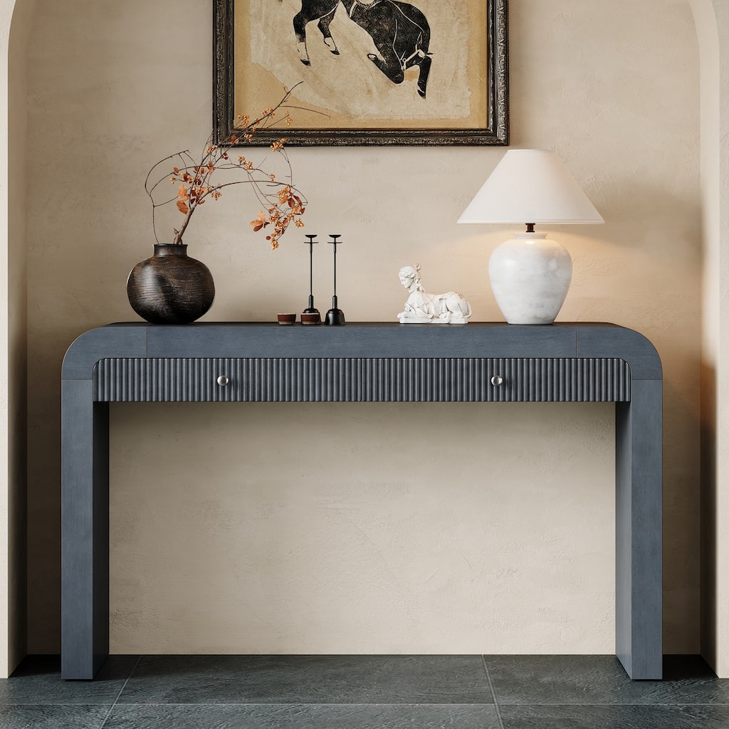 Rustic Console Table with Fluted Drawer Front for Hallway