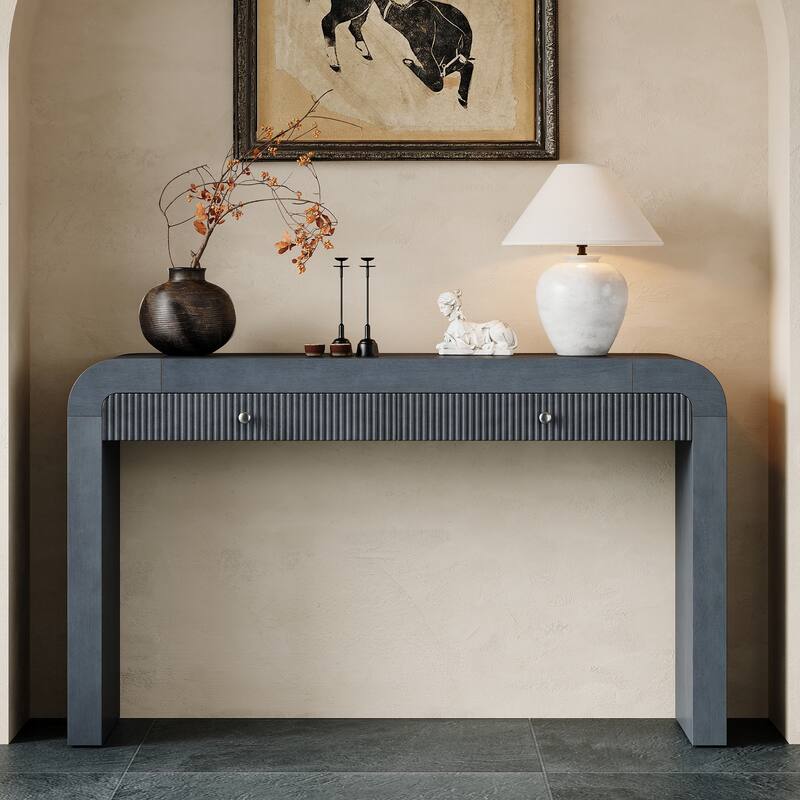 Wood Console Table Rectangular Sofa Table Behind Couch Table with 2 Drawer, Narrow Entryway Table Accent Table for Living Room
