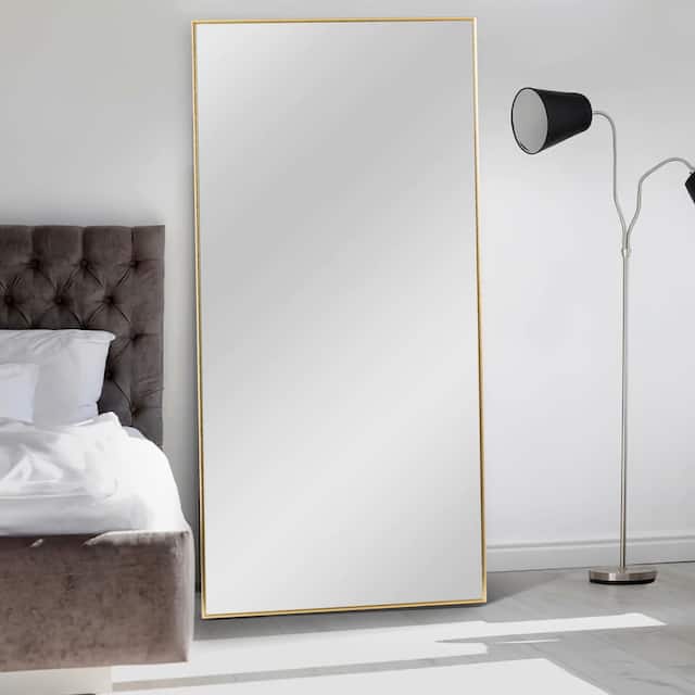 Modern Aluminum Alloy Slim Framed Full-length Floor Mirror - 71x27.6 - Gold