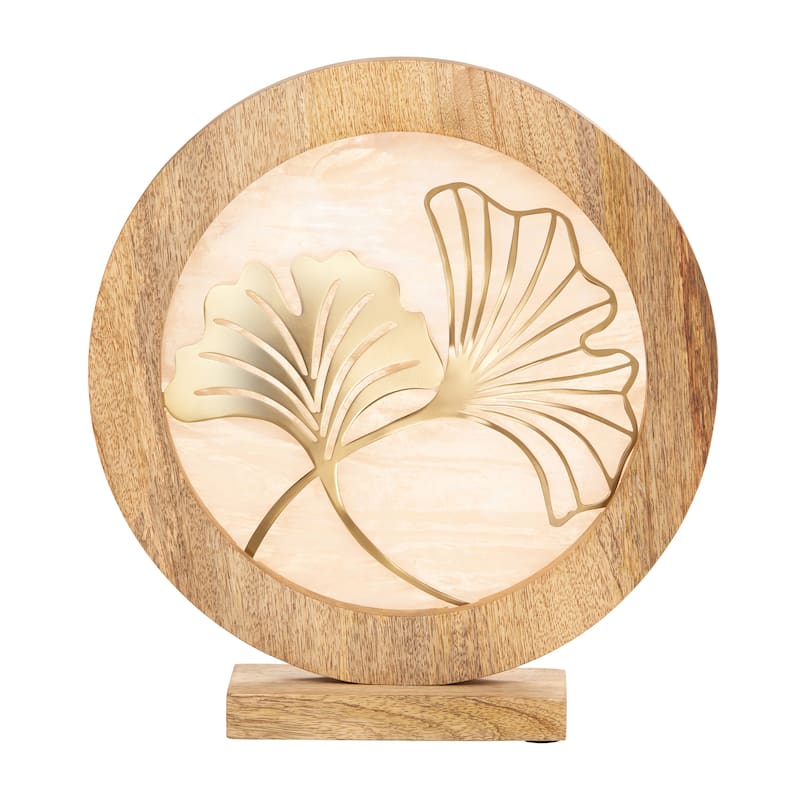 River of Goods Round Decorative Stained Glass Mango Wood Stand - 13" x 3" x 14" - Yellow