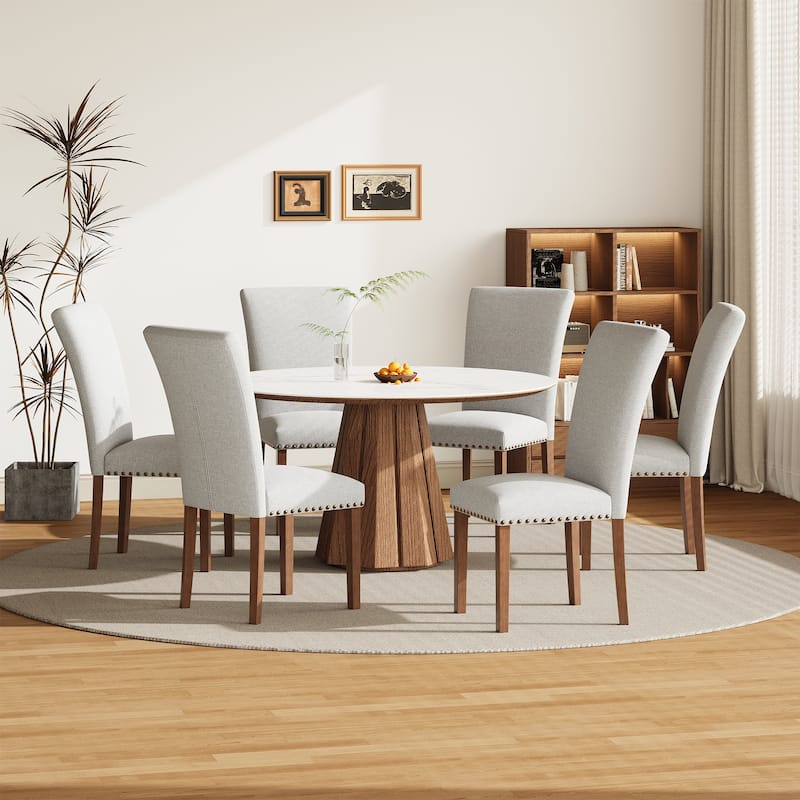 Upholstered Parsons Dining Chairs Set of 2/4/6, Fabric Dining Room Kitchen Side Chair with Nailhead Trim and Wood Legs