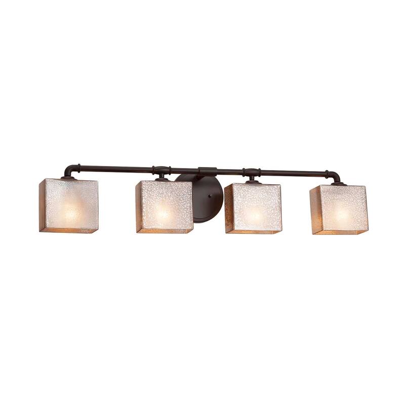 Justice Design Fusion Bronx 4-light Dark Bronze Bath Bar, Mercury Glass Rectangle Shade