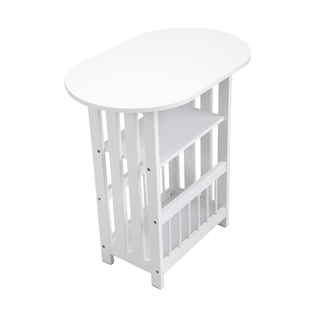 Three Layer Wooden Rotating Magazine Rack,White