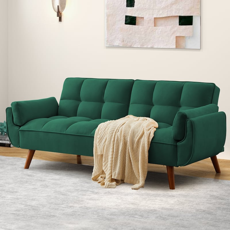 Futon Sofa Bed, Convertible Sleeper Couch with Pillows, Foldable Loveseat Furniture for Living Room