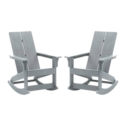 Finn Modern 2-Slat Poly Resin Rocking Adirondack Chair Gray - Set of2 - 29"W x 38"D x 40.5"H