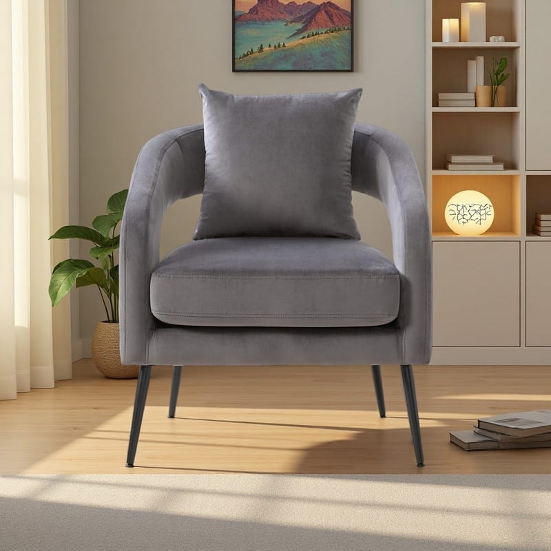 Velvet Open-Back Accent Chair with Metal Legs and Removable Cushion