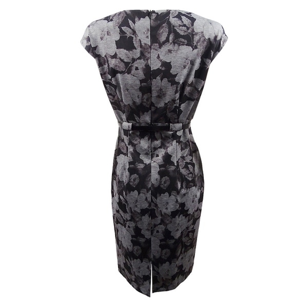 Connected Women/'s Petite Belted Contrast Floral Sheath Dress