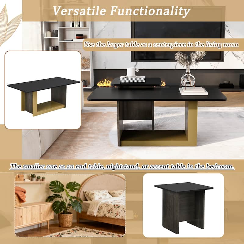 Modern Light Luxury Coffee Table Set of 2, Small Square Coffee End Table with Spacious Top