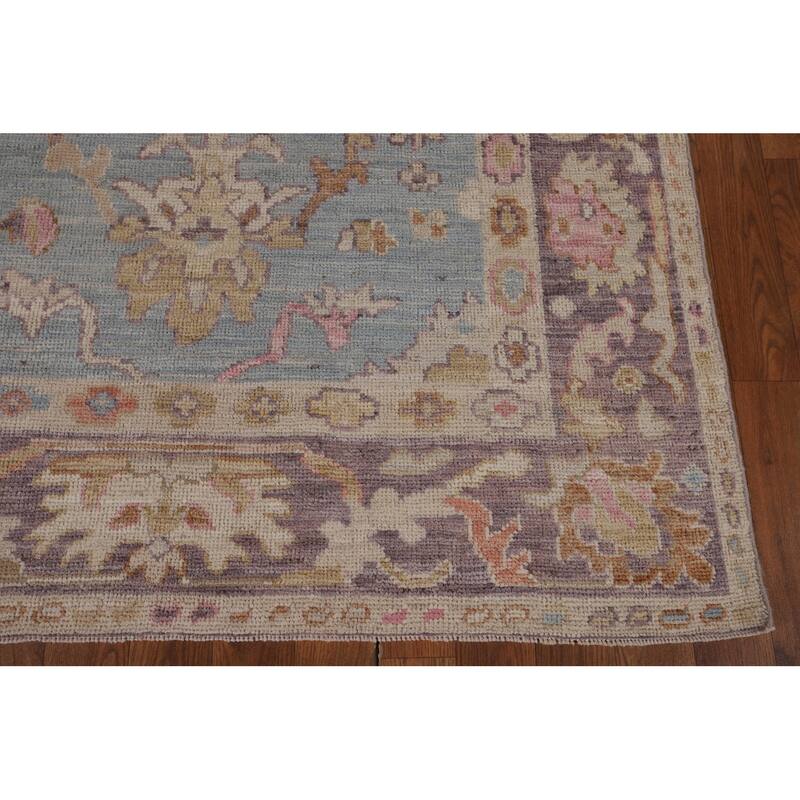 Light Blue Oushak Vegetable Dye Area Rug Hand-Knotted Wool Carpet - 4'1"x 5'9"
