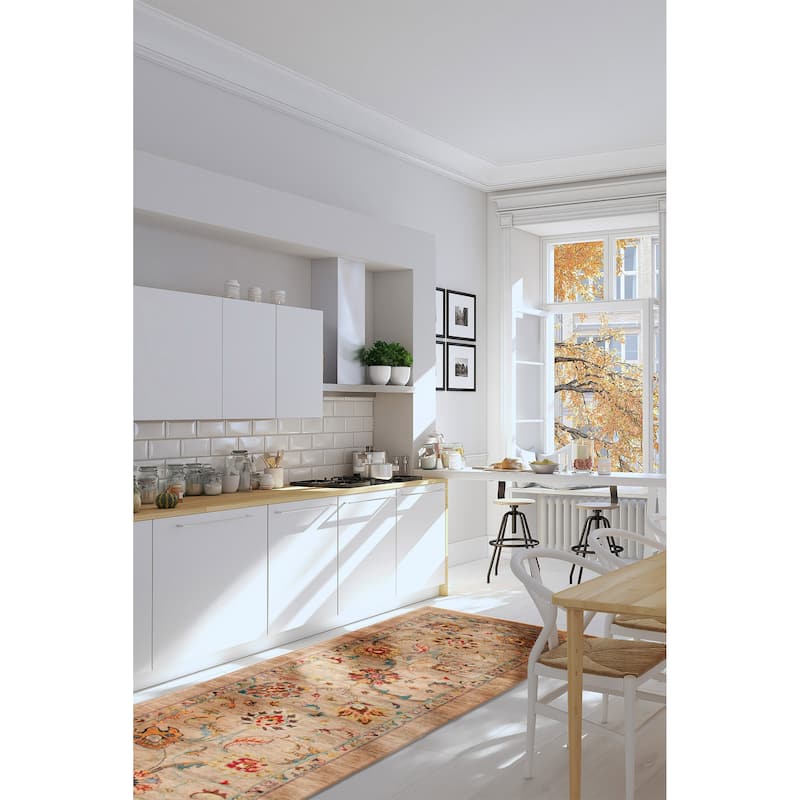 ECARPETGALLERY Hand-knotted Modern Ersari Light Khaki Wool Rug - 2'9 x 9'9