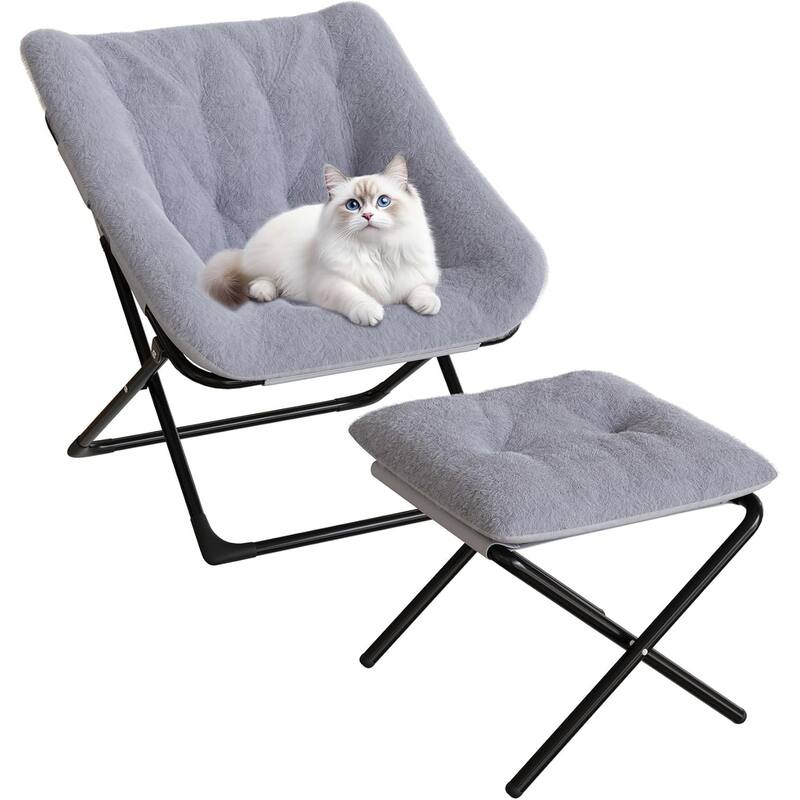 Comfy Folded Chair,Saucer Chair, Lounge Chair - XL Foldable Faux Fur Floor Seat, Non-Slip Base for Stability - Gray