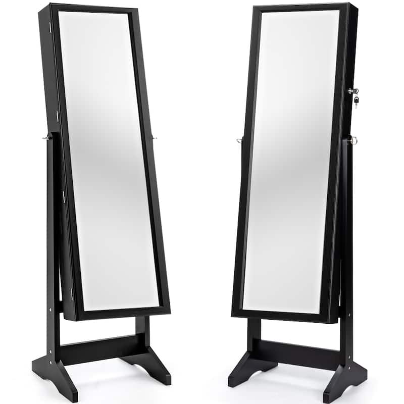 Costway Jewelry Cabinet Stand Mirror Armoire Lockable Organizer Large