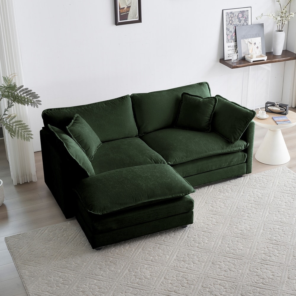 GDFStudio - Pawn Chenille L-Shaped 2 Seater Sofa with 1 Ottoman with Pillow