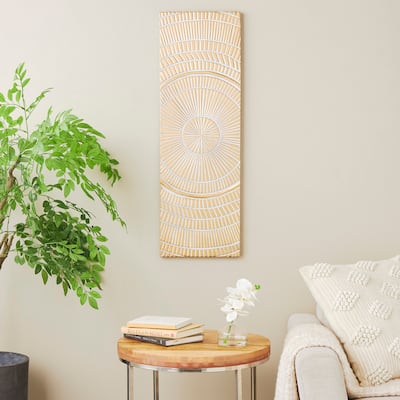 Gold Wood Handmade Intricately Carved Radial Geometric or Starburst Wall Decor