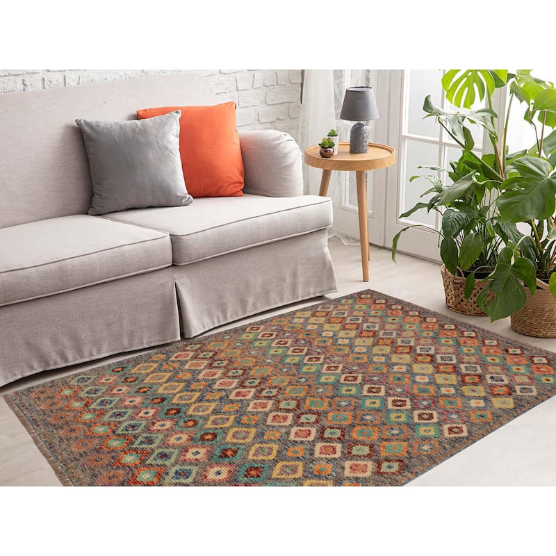 Boho Chic Balochi Torres Gray/Blue Hand Knotted Wool Rug - 4'4'' x 5'8''